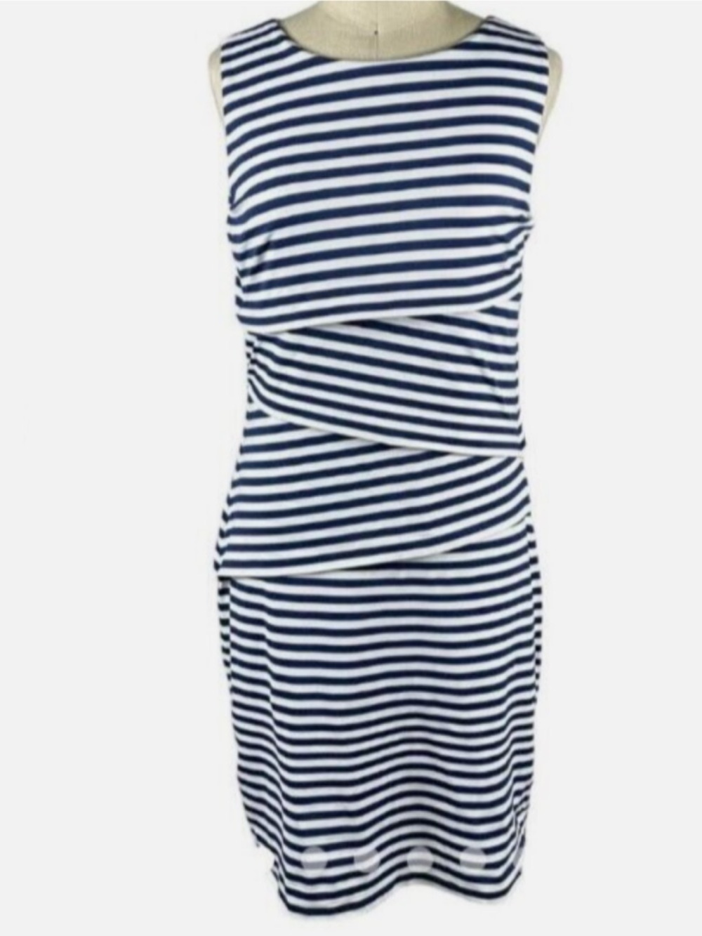 J. McLaughlin Navy and White Striped cross over dress! Stretch!! M - Picture 3 of 5